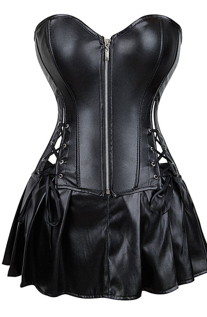YesX Faux Leather Corset and Pleated Mini Skirt Set for Women Fashion Outfit - Bodybloom