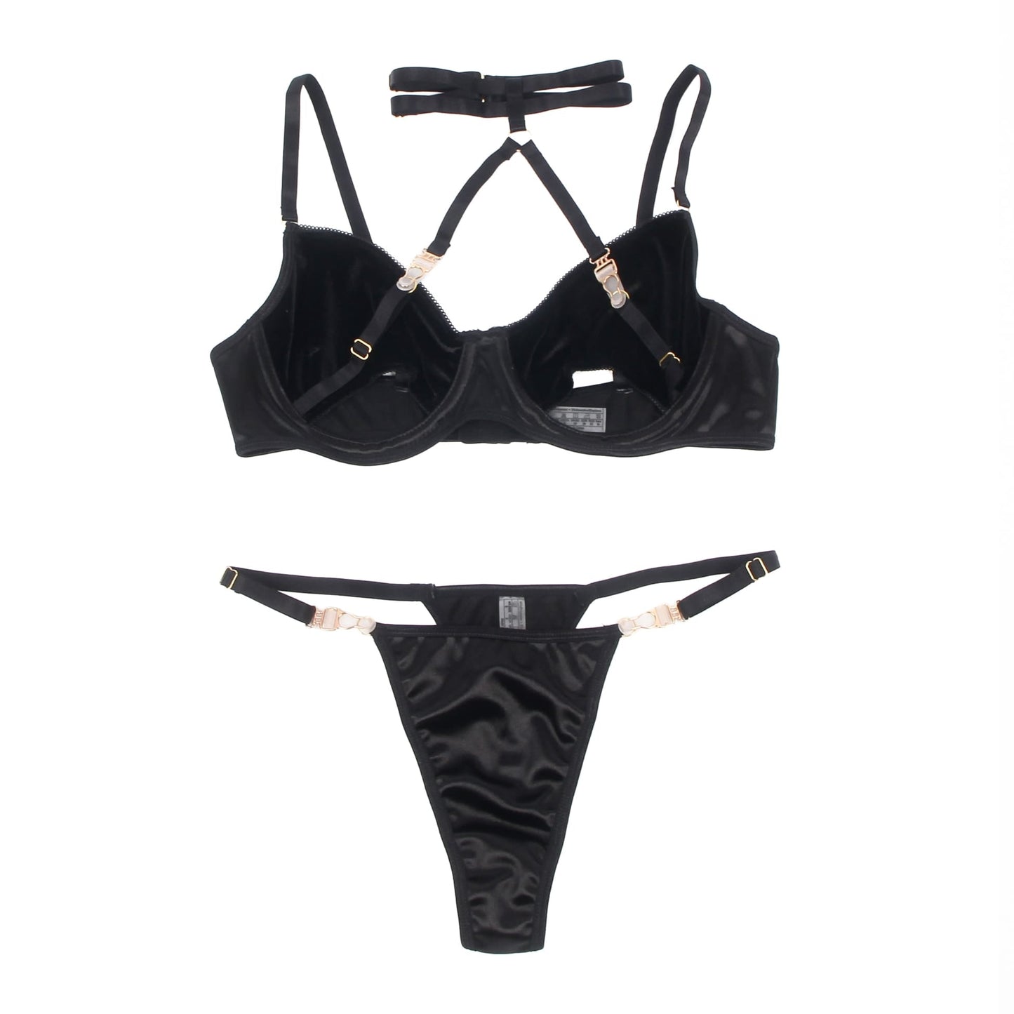 YesX Hollow Cut Halter Bra and Matching Brief Set with Gold Hardware for Women - Bodybloom