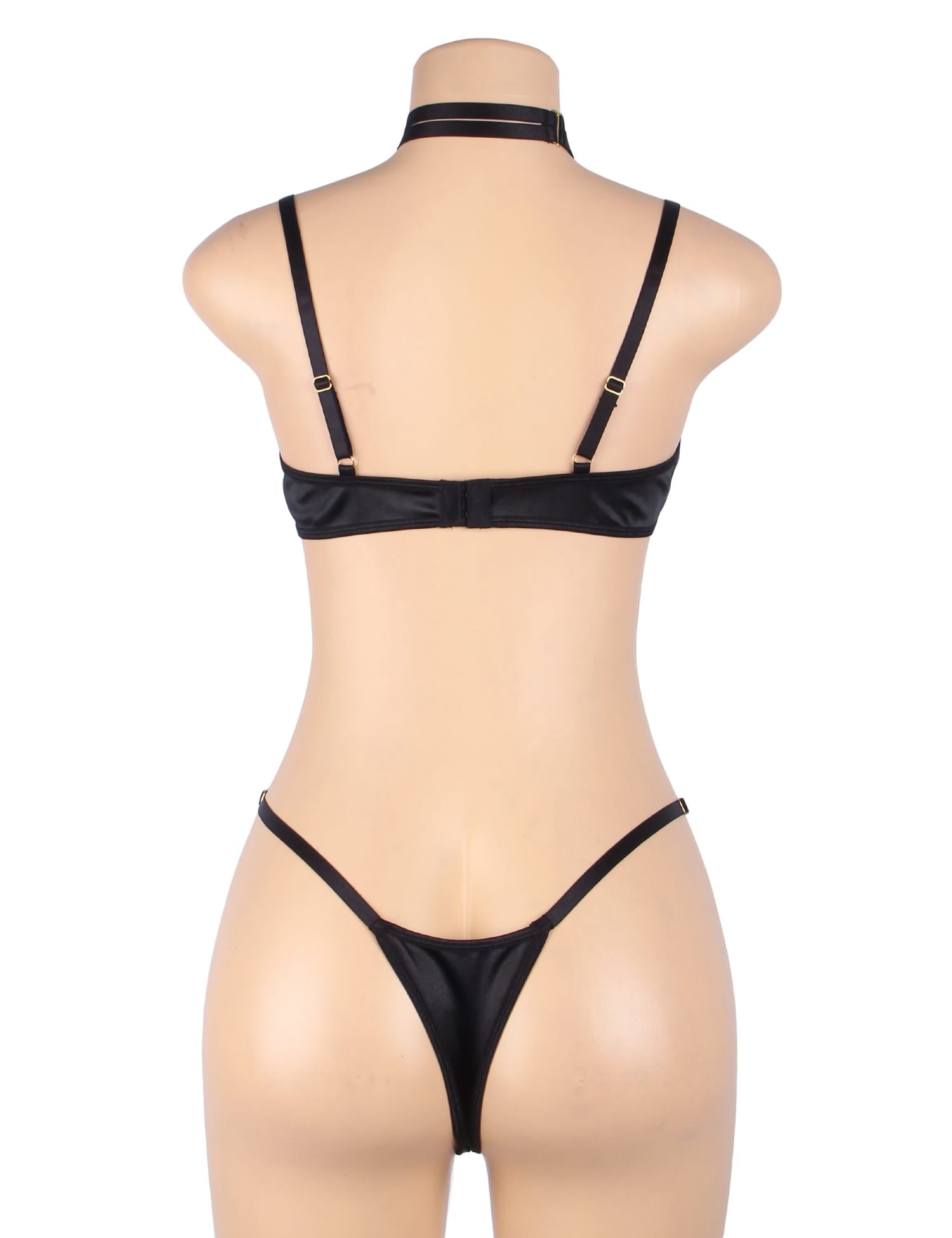 YesX Hollow Cut Halter Bra and Matching Brief Set with Gold Hardware for Women - Bodybloom