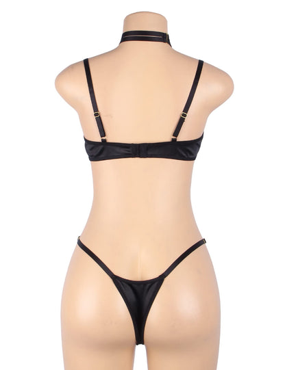 YesX Hollow Cut Halter Bra and Matching Brief Set with Gold Hardware for Women - Bodybloom