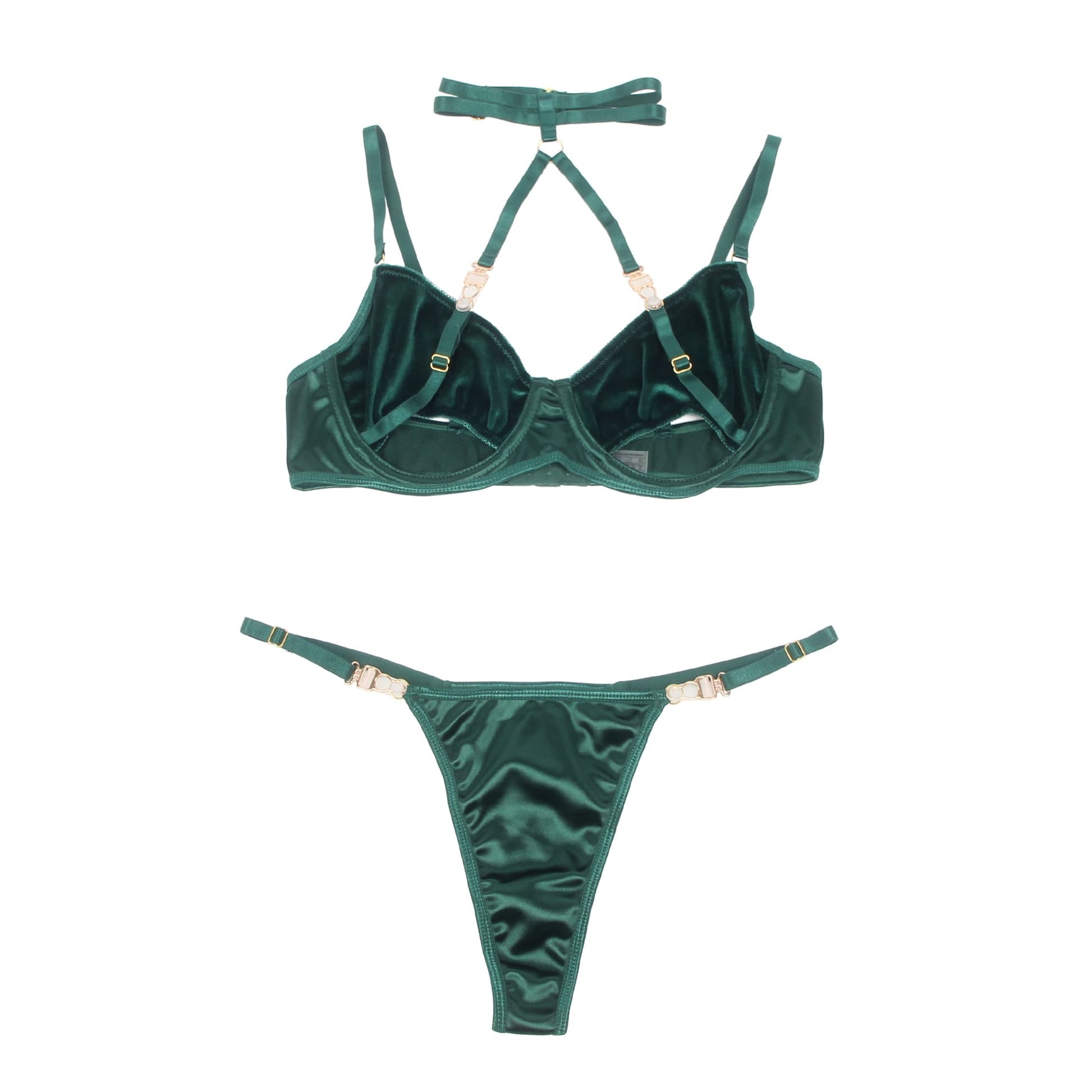 YesX Hollow Cut Halter Bra and Matching Brief Set with Gold Hardware Nightwear Set - Bodybloom