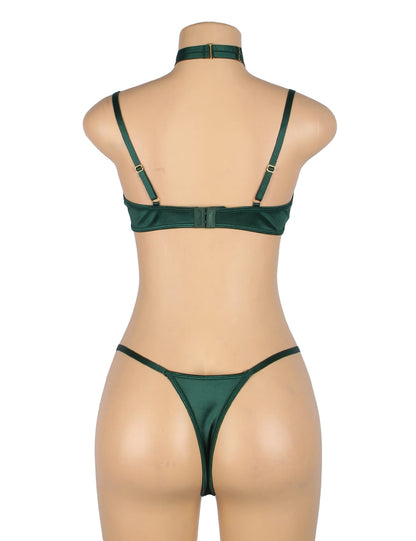 YesX Hollow Cut Halter Bra and Matching Brief Set with Gold Hardware Nightwear Set - Bodybloom