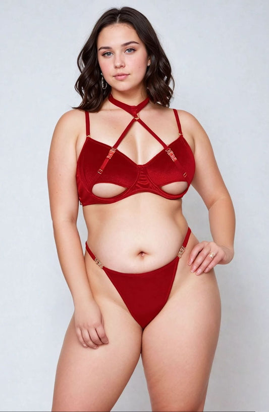 YesX Hollow Cut Halter Bra Set with Underwire, Sizes Up to 2XL - Bodybloom
