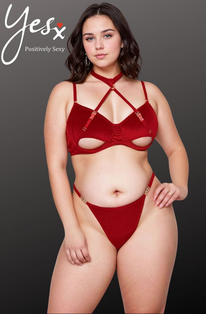 YesX Hollow Cut Halter Bra Set with Underwire, Sizes Up to 2XL - Bodybloom