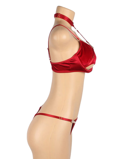YesX Red Halter Bra Set with Underwire and High-Cut Matching Brief - Bodybloom