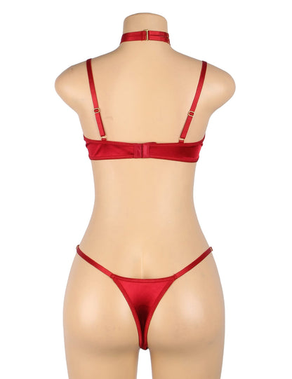 YesX Red Halter Bra Set with Underwire and High-Cut Matching Brief - Bodybloom