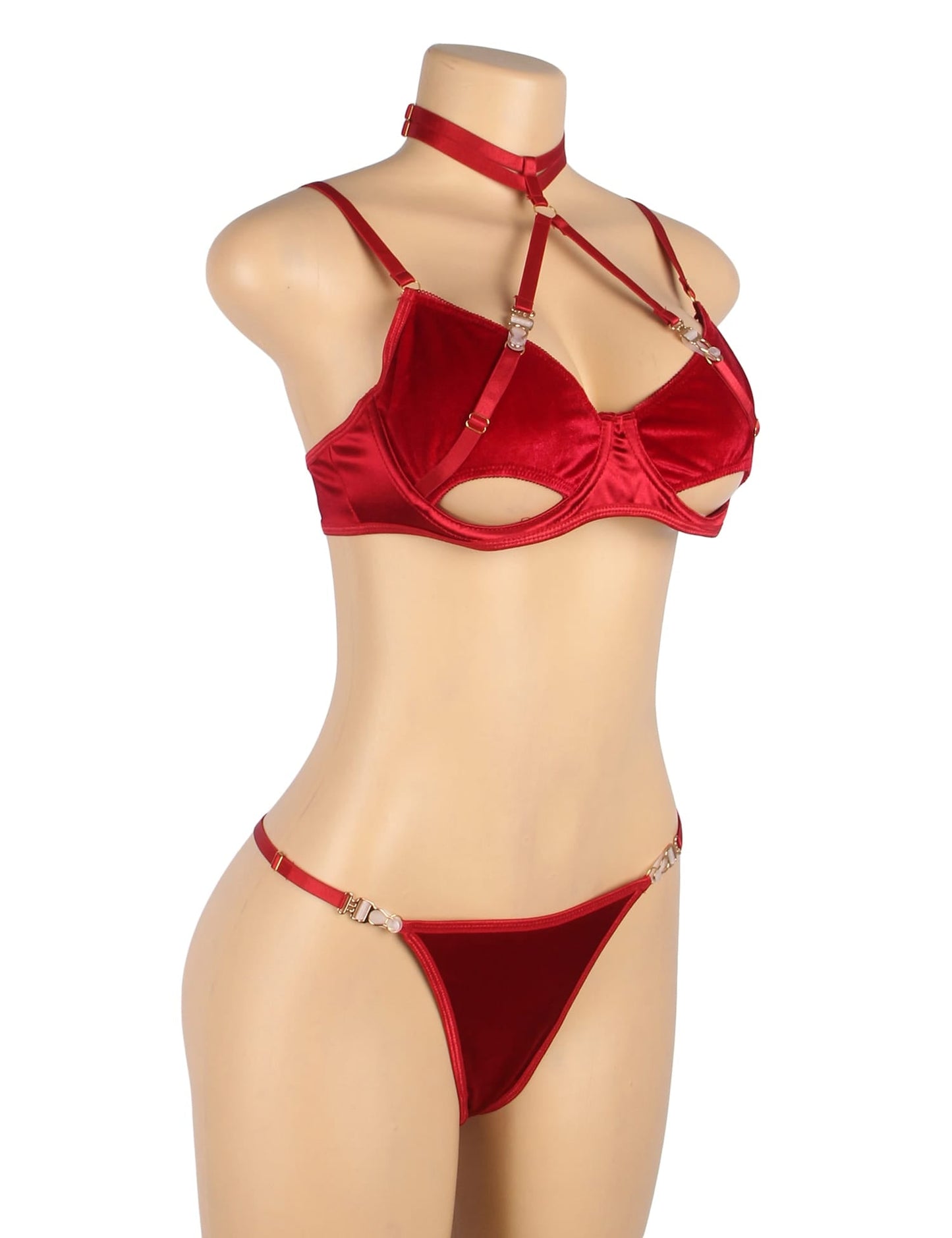 YesX Red Halter Bra Set with Underwire and High-Cut Matching Brief - Bodybloom
