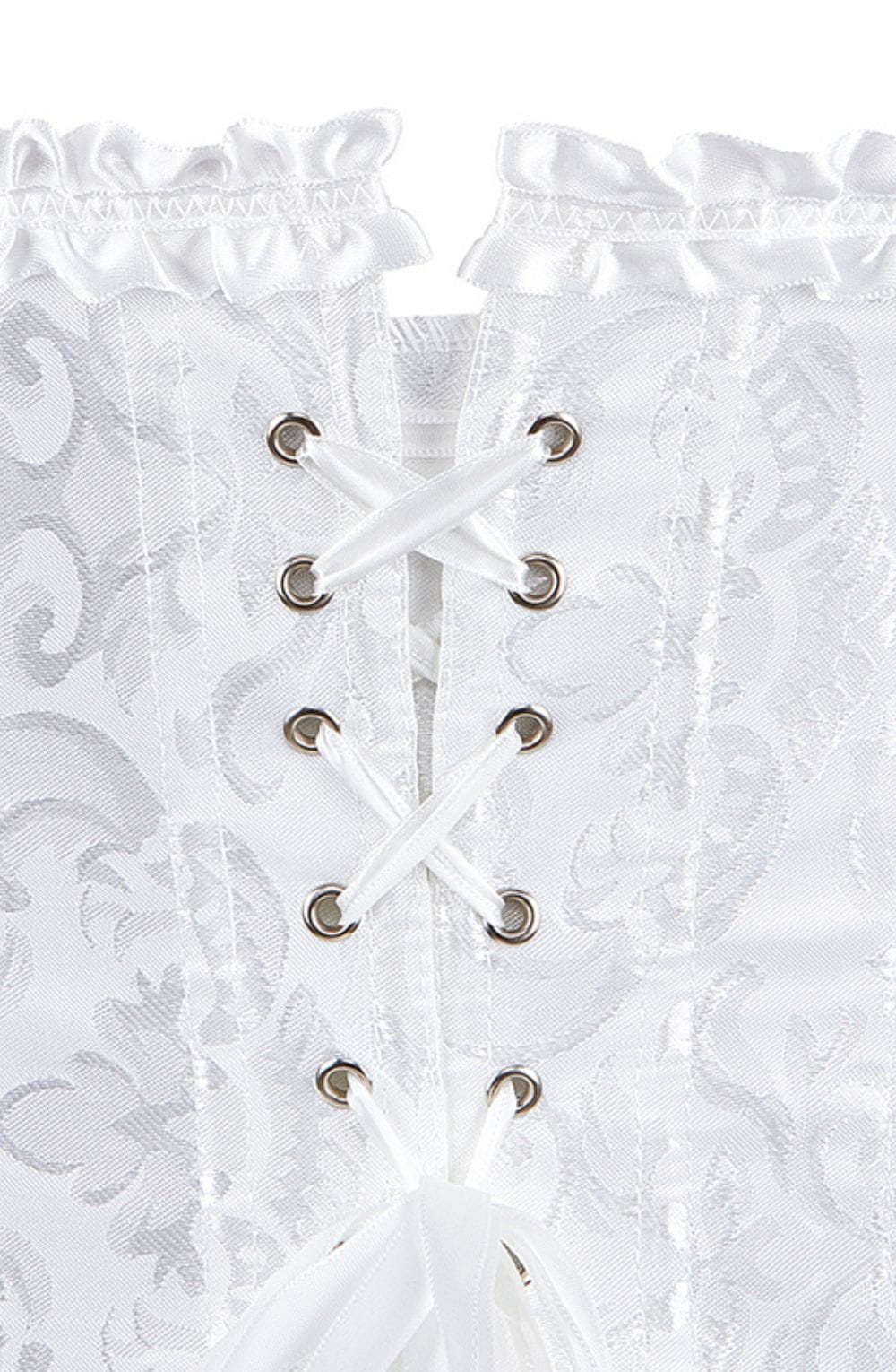 YesX White Brocade Corset with Satin Trim and Lace - Up Back, Sizes up to 2XL - Bodybloom