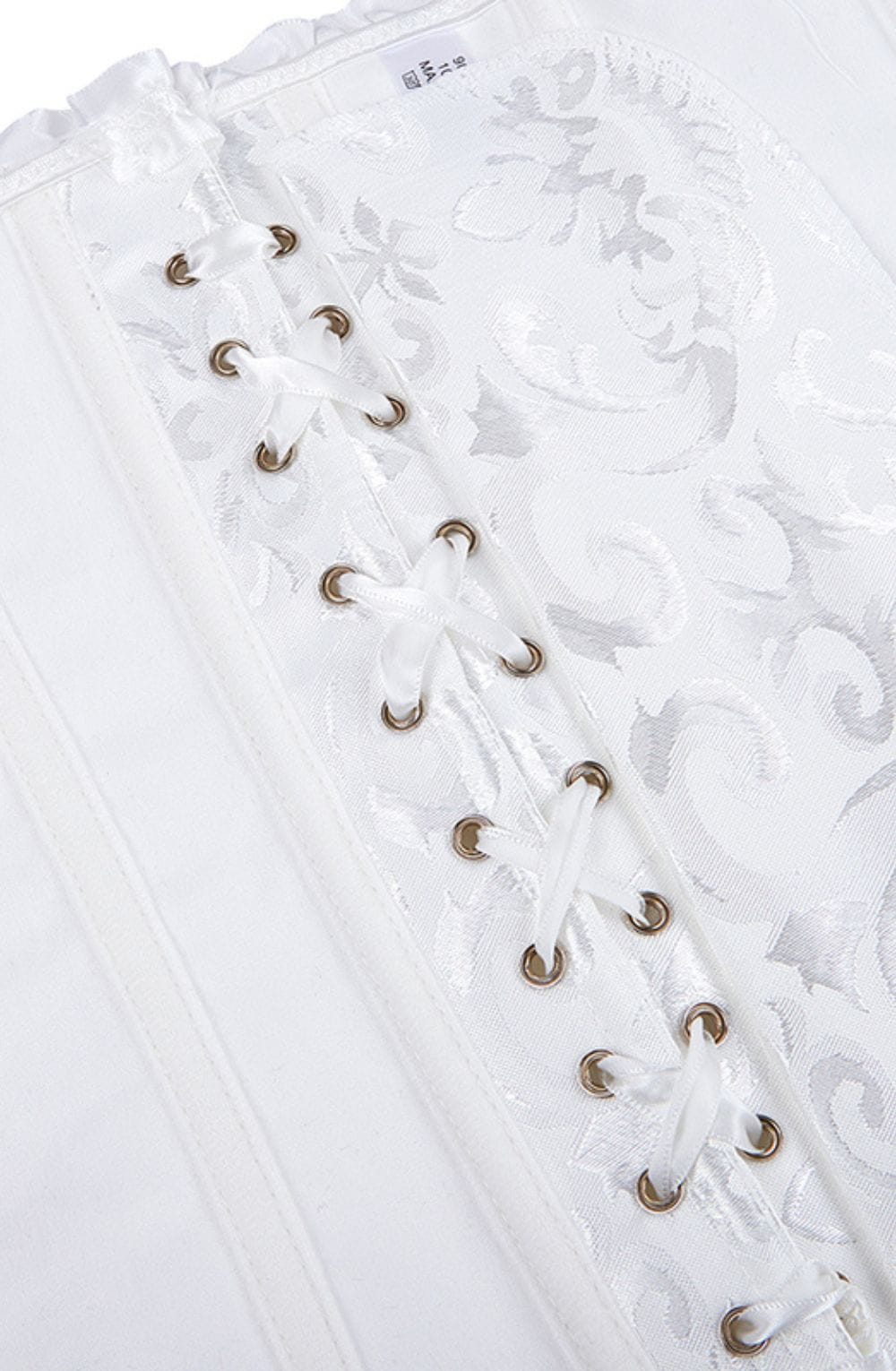 YesX White Brocade Corset with Satin Trim and Lace - Up Back, Sizes up to 2XL - Bodybloom