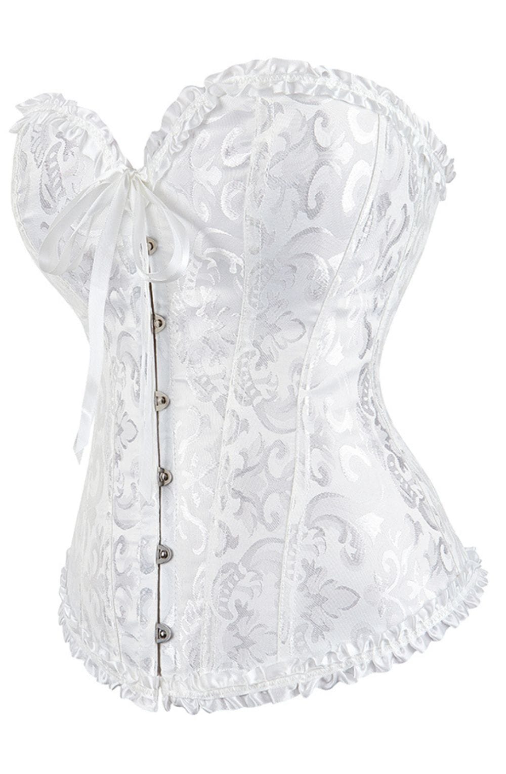 YesX White Brocade Corset with Satin Trim and Lace - Up Back, Sizes up to 2XL - Bodybloom