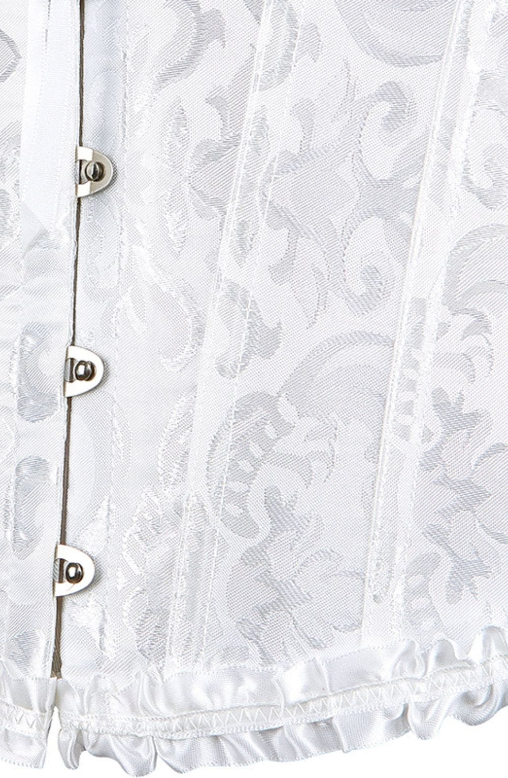 YesX White Brocade Corset with Satin Trim and Lace - Up Back, Sizes up to 2XL - Bodybloom