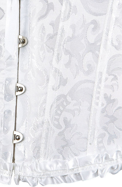 YesX White Brocade Corset with Satin Trim and Lace - Up Back, Sizes up to 2XL - Bodybloom