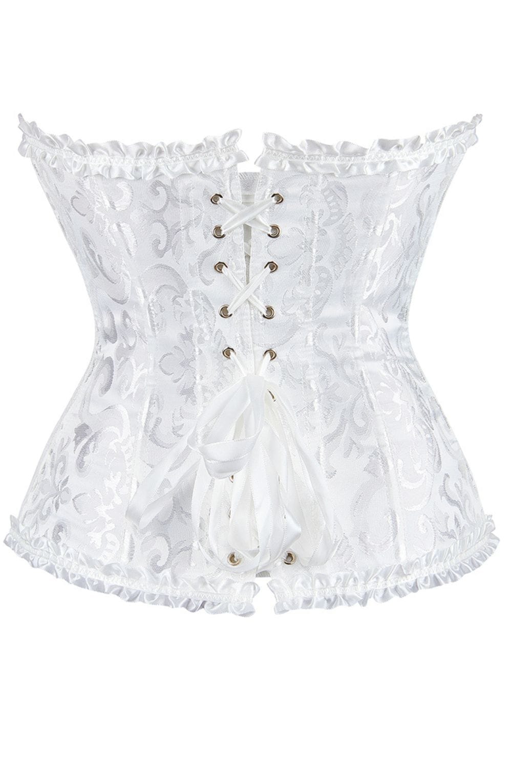 YesX White Brocade Corset with Satin Trim and Lace - Up Back, Sizes up to 2XL - Bodybloom