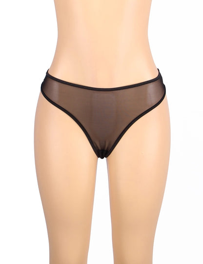 YesX YX Three Piece Bra Set with Mesh Lace waist detail Belt, Matching Brief, and Leg Rings Black - Bodybloom