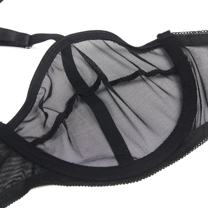 YesX YX Three Piece Plus Size Bra Set with Black Mesh waist detail Belt Matching Brief and Leg Rings - Bodybloom