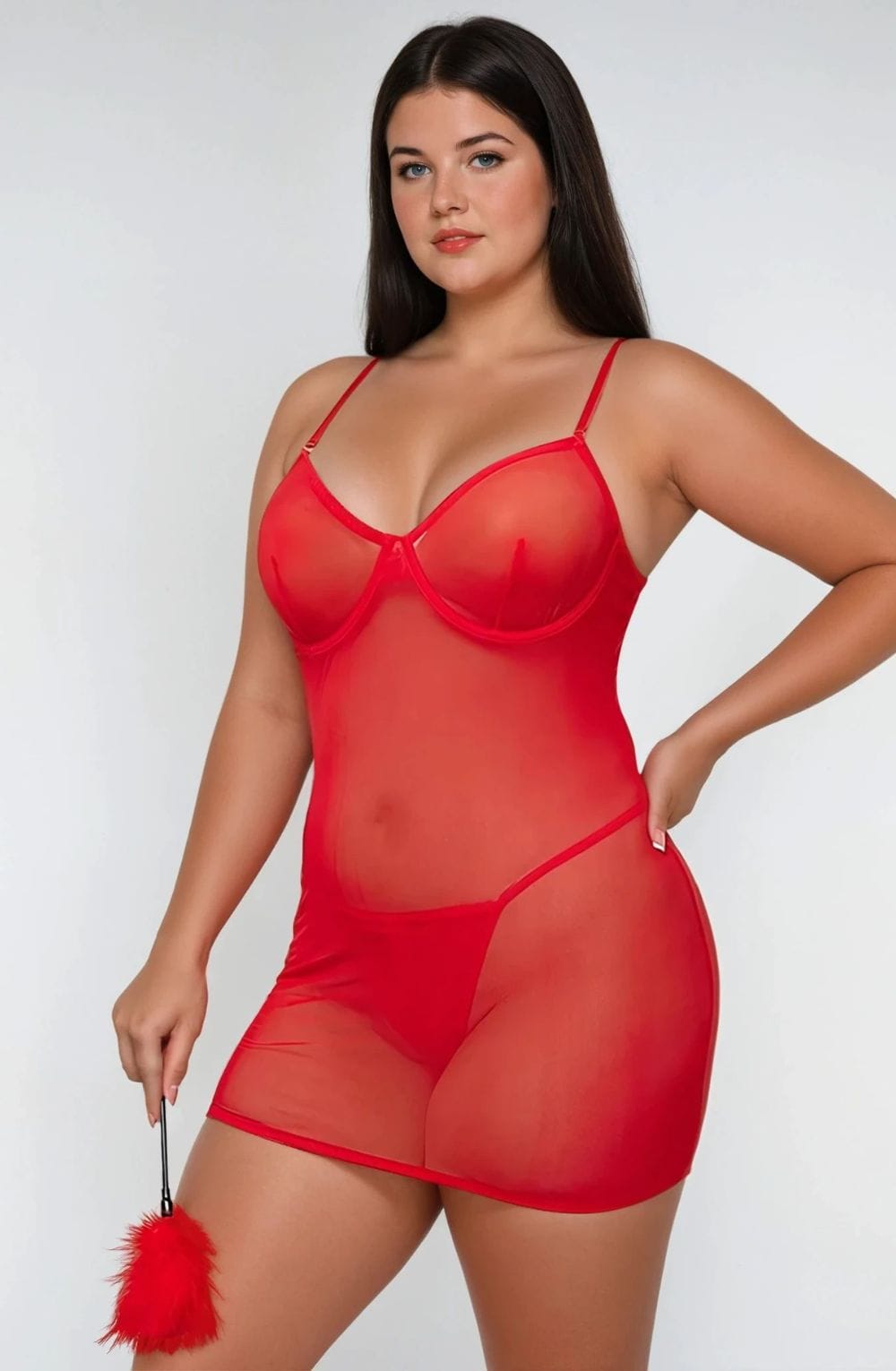 YesX YX730Q Red Mesh Lingerie Set Up to 4XL - Bodybloom