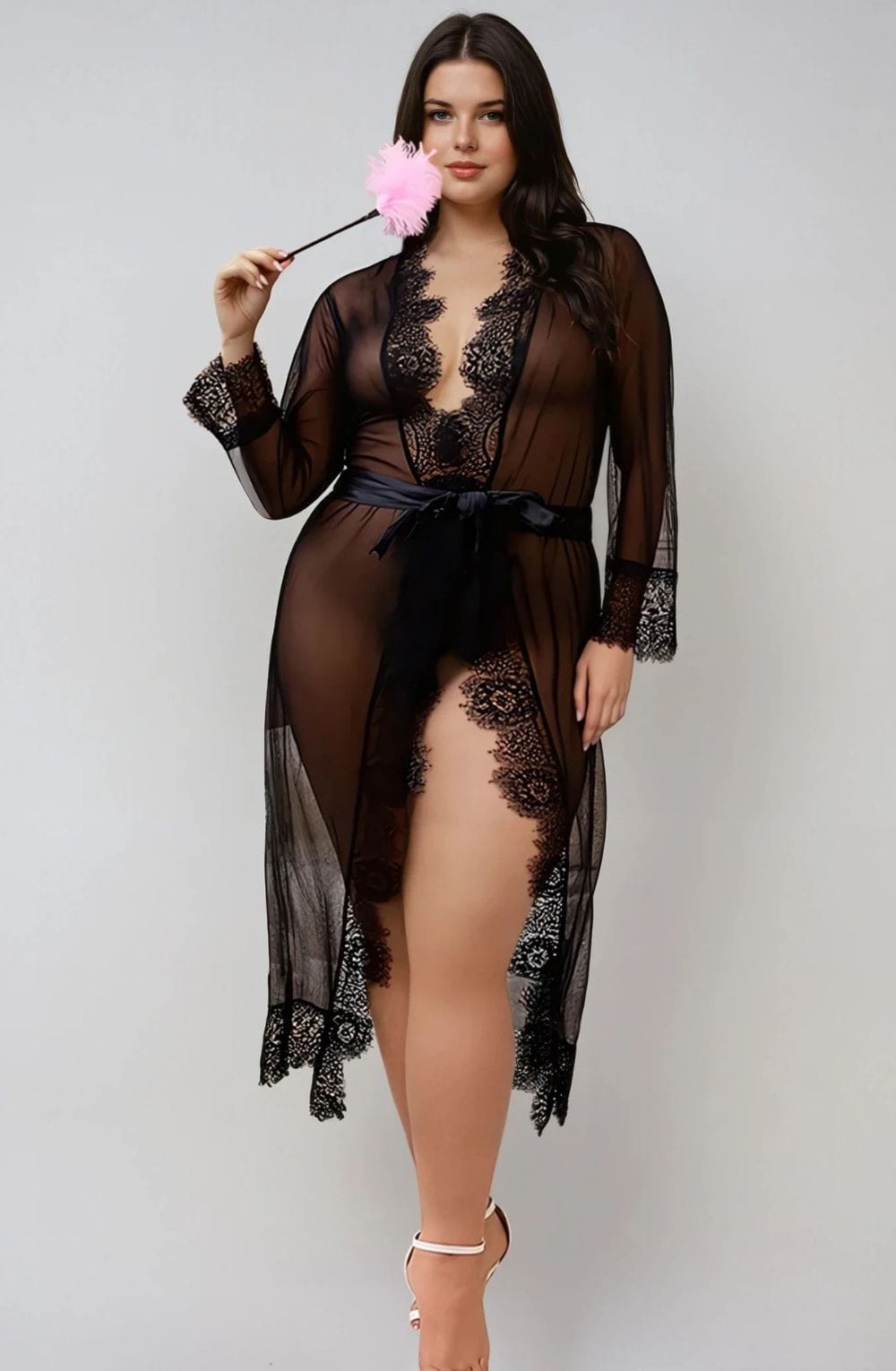 YesX YX734Q Lacey Black Robe - Bodybloom
