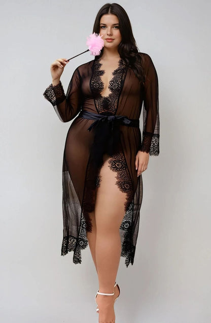 YesX YX734Q Lacey Black Robe - Bodybloom