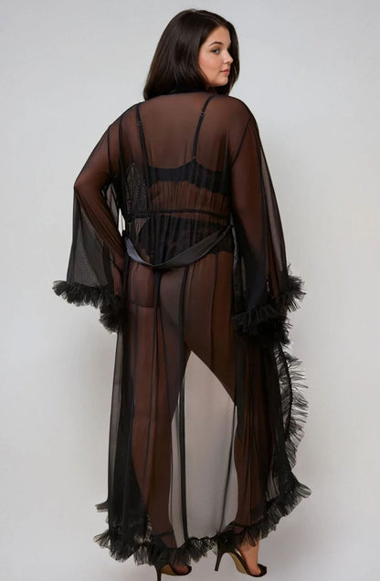 YesX YX735Q Sexy Mesh Ruffled Long Robe - Bodybloom