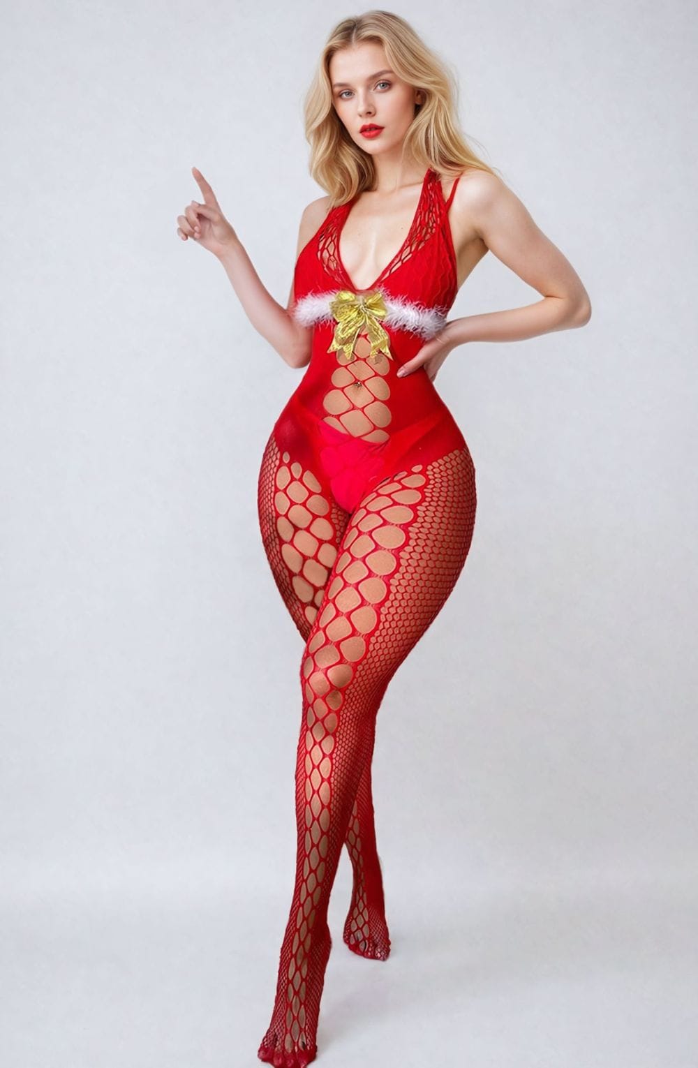 YesX YX876 Christmas Fluffy Bodystocking - Bodybloom