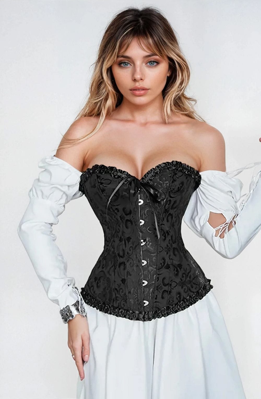 YesX YX886 Stunning Black Borcade Corset Up to 5XL - Bodybloom