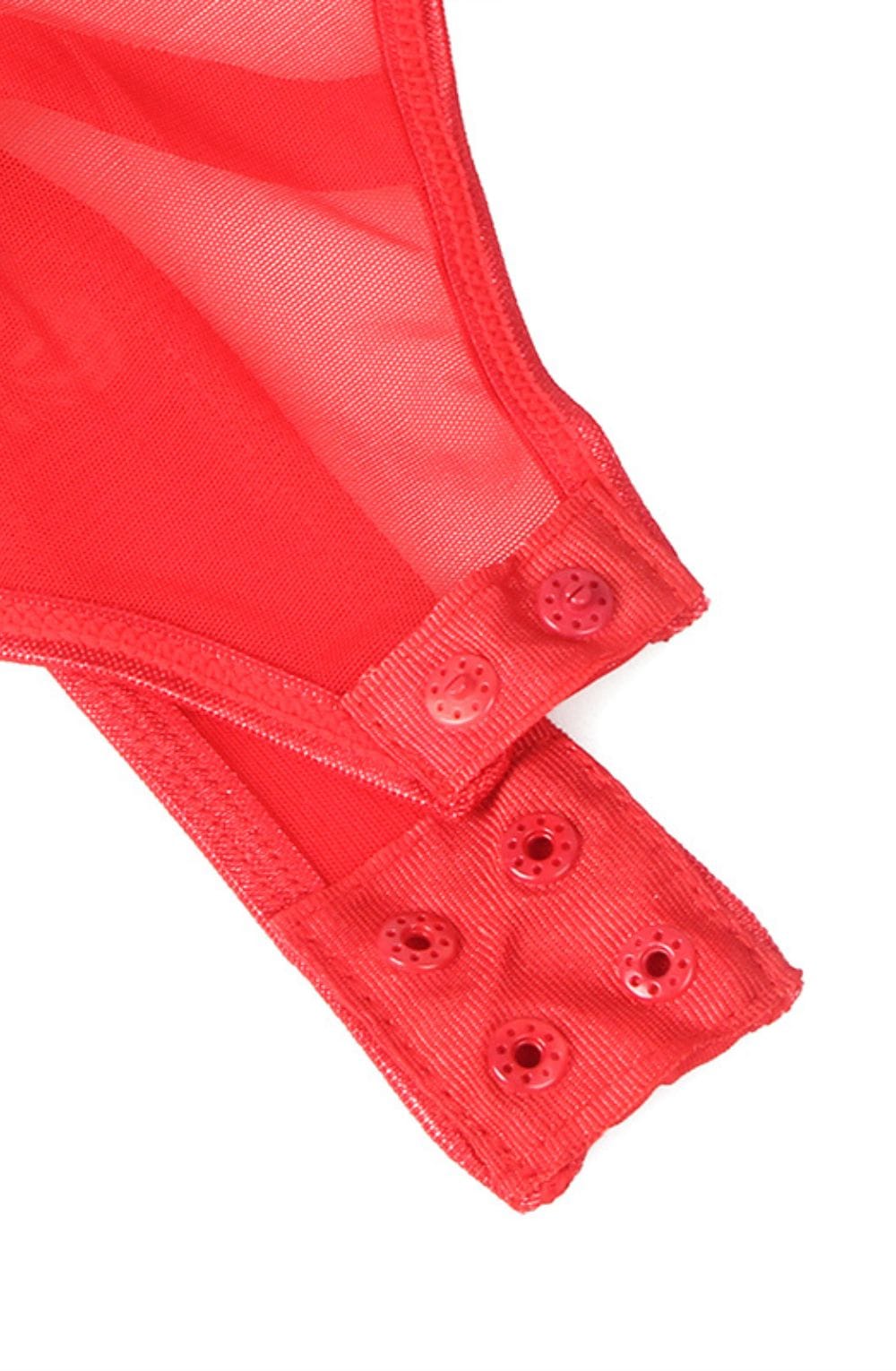 YesX YX891 Red Faux Leather Look & Mesh - Bodybloom