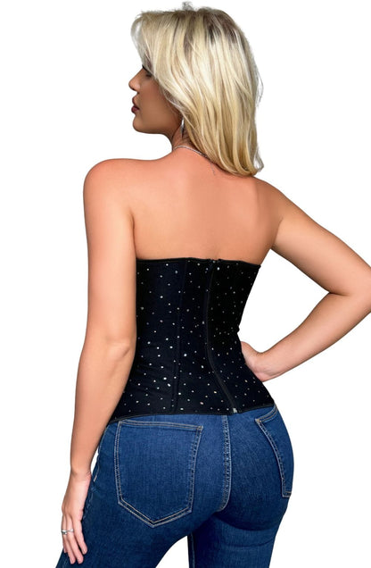YesX YX895 Sequin Corset Black - Bodybloom