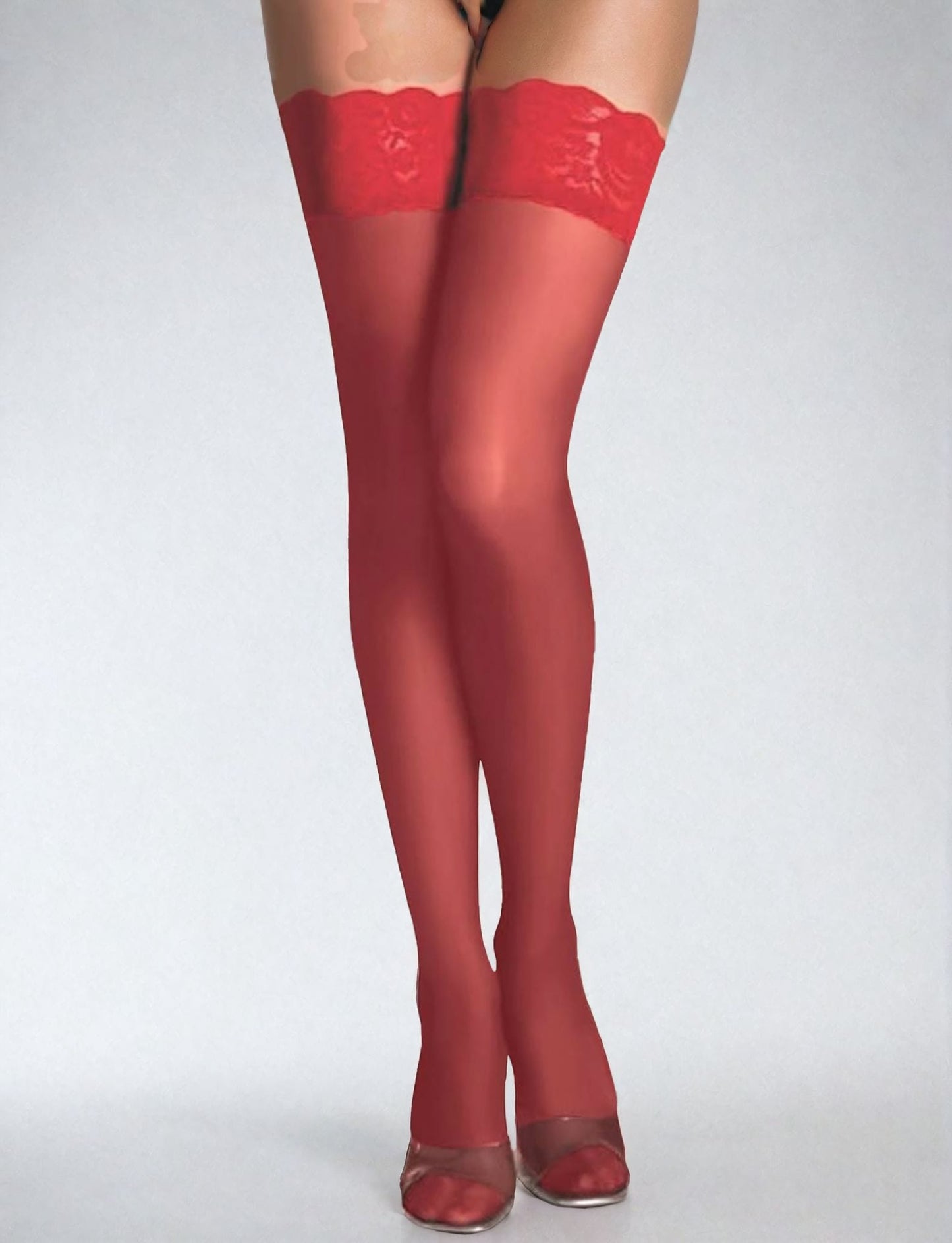 YesX Red Floral Lace Hold Ups with Elegant Floral Band