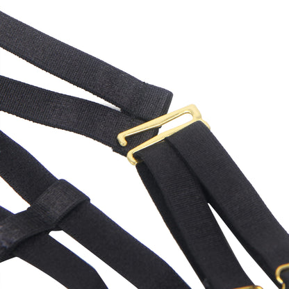 YesX Hollow Cut Halter Bra and Matching Brief Set with Gold Hardware for Women